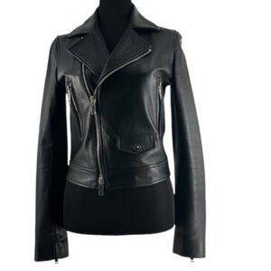DKNY Leather jacket Lamb leather asymmetrical zipper jacket, black motorcycle xs